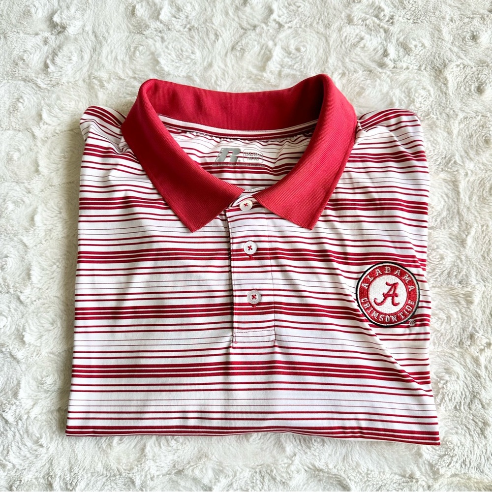 University of Alabama Polo Shirt Mens XXL 2XL Red Roll Crimson Tide Striped Golf